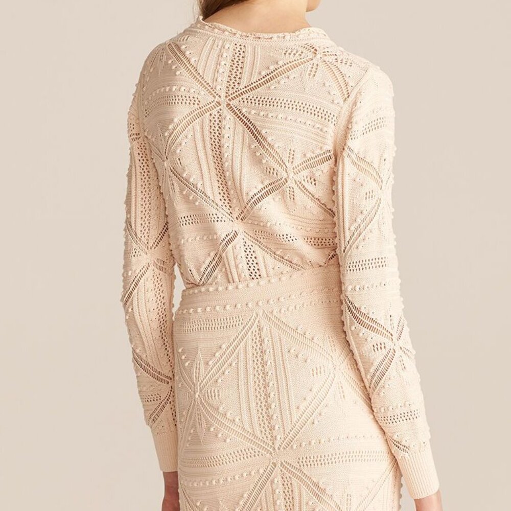 NEW Rebecca Taylor Women Crochet Blush Scallop Hem Tie Front Cropped Cardigan - Picture 4 of 4